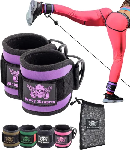 Vista 10 de Accesorio de cable de tobillo para gimnasio con correa ajustable, anillos en D dobles duraderos y diseño acolchado para ejercicios de glúteos