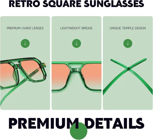Vista 7 de Retro Aviator Sunglasses for Women Men - 70s Trendy Square Vintage Shade Sun Glasses UV Protection