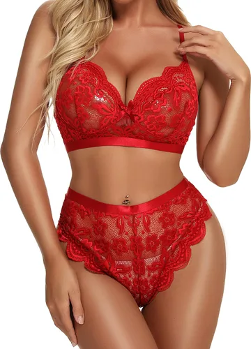 Vista 3 de KYLELOVE Conjunto de lencería para mujer, conjunto de brasier y braga sin varillas, conjuntos de encaje