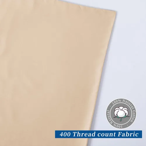 Vista 3 de Juego de 2 protectores de almohada estándar, 100% algodón egipcio con cremallera, 400 hilos, tejido satinado, algodón, color beige, fundas