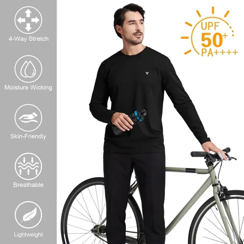 Vista 5 de M MAELREG Camiseta para hombre que absorbe la humedad, manga corta y larga, ligera, casual, cuello redondo, camisetas para hombre