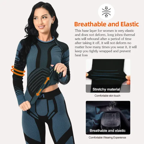 Vista 5 de MEETWEE Ropa interior térmica para mujer, Long Johns Ski para clima frío, capa base, cálida parte superior e inferior de invierno para correr