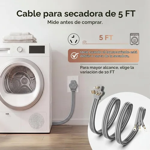 Vista 6 de TOPDC - Cable de secado de 3 puntas, cobre puro 30A de 5 pies, NEMA 10-30P, certificación ETL