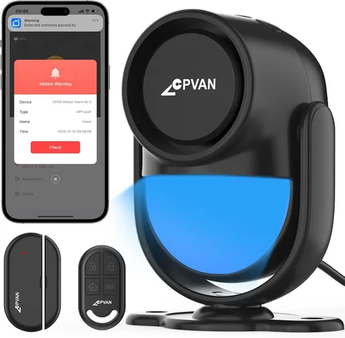 Vista 12 de CPVAN Alarma con sensor de movimiento WiFi, detector de movimiento PIR inteligente de 125 dB con alertas de aplicación de teléfono, sistema