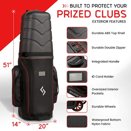 Vista 3 de Bolsa de viaje de golf rígida para aerolíneas, funda duradera para palos de golf con ruedas, cojín interior, bloqueo TSA y varilla de apoyo
