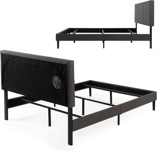 Vista 5 de ZINUS Cambril - Base de cama tapizada, soporte de acero duradero, marco de cama para somier y colchón, fácil montaje, gris oscuro, tamaño King