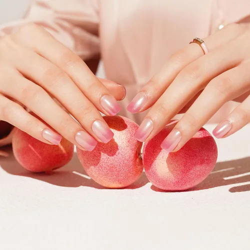 Vista 15 de DANNI & TONI Tiras de uñas de gel semicuradas, color rosa champán, ojos de gato, 28 calcomanías de regalo para mujer Aqua Ripple