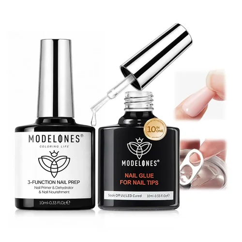 Vista 8 de Modelones - Juego de pegamento en gel para uñas de 9 en 1 con cepillo, gel de uñas de 15 ml para strass, gel de base, kit de gel de uñas de arte