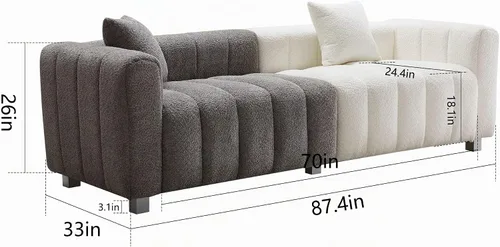 Vista 2 de Sofá moderno de 3 plazas de 87.4 pulgadas, sofá de burbujas para sala de estar, sofá de terciopelo con asiento profundo Teddy Bouclé, sofá de dos