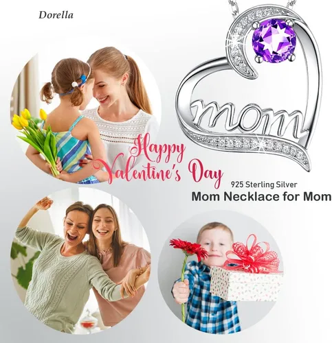 Vista 2 de Dorella - Collar de plata de ley 925 para mujer, con dije de corazón con joya de nacimiento para mayo y junio, esmeralda, regalo de cumpleaños