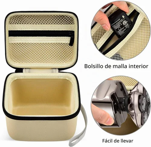 Vista 3 de Funda para afeitadora de calavera eléctrica Pitbull Pro, rotativa de viaje duro para hombres, recortadora de barba con bolsillo de malla con Beige