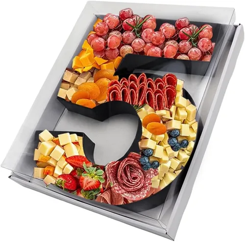 Vista 15 de Bandeja de papel rellenable de 12.5 pulgadas con números y letras de cartón, tablero de charcutería, bandeja para cupcakes dulces, caja decorativa