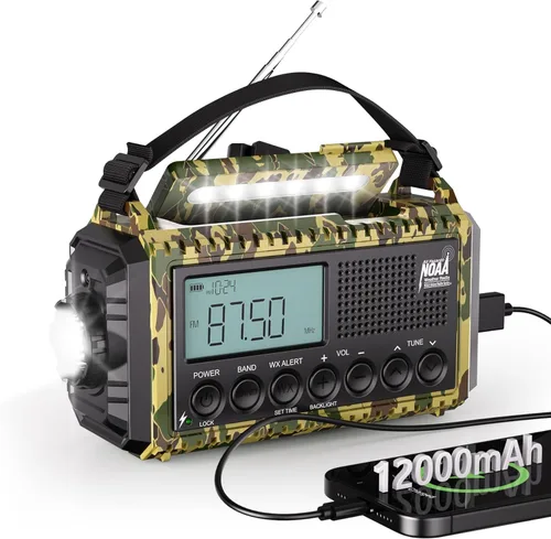 Vista 10 de Radio de Emergencia 12000, Radio Meteorológica NOAA con AM/FM/NOAA/SW, Radio Operada por Batería SOS, Radio de Emergencia de Manivela Manual con 5
