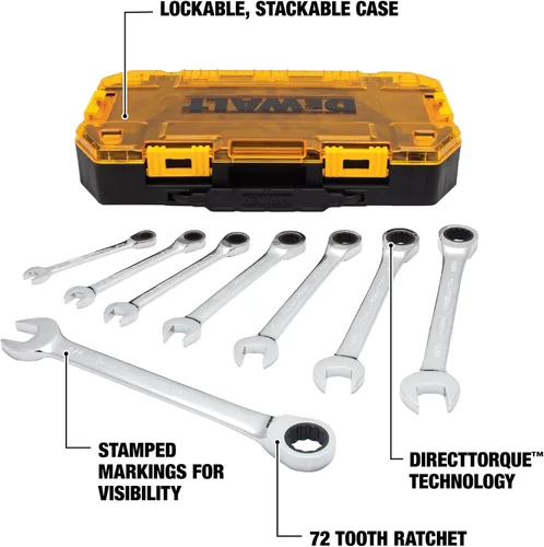 Vista 2 de DEWALT Tough Box 8 PC SAE Juego de llaves combinadas de trinquete