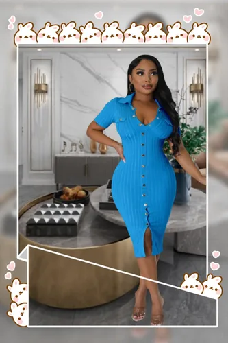 Vista 2 de Vestido de manga corta de punto con cuello en V para mujer, sexy, elegante, cómodo