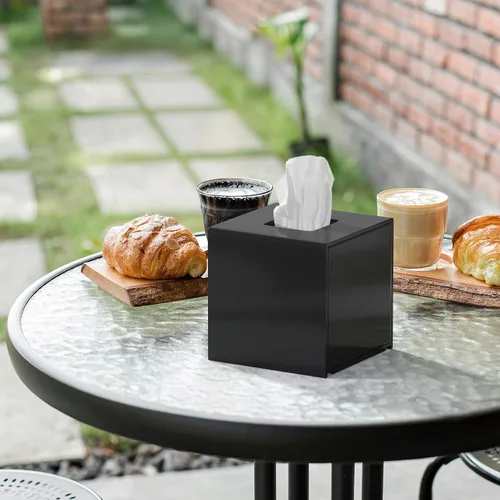 Vista 6 de FEMELI Cajas de pañuelos cuadradas de acrílico negro mate para baño