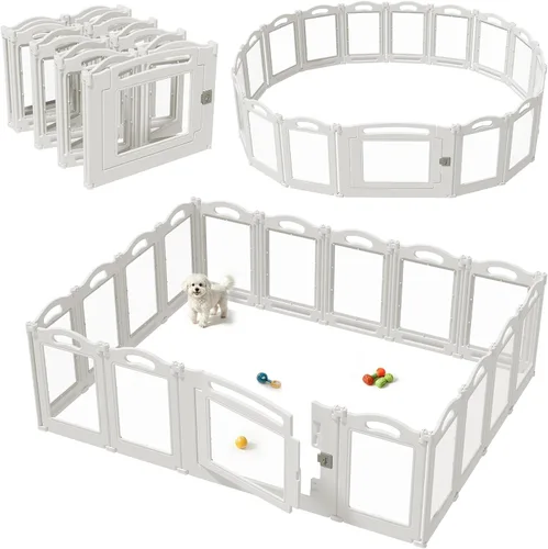 Vista 6 de Corralito plegable de acrílico transparente para perros con puerta, corralito acrílico de 23.6 pulgadas para cachorros, valla fácil de montar