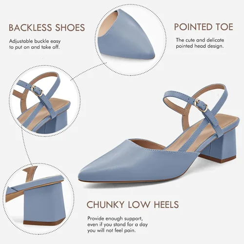 Vista 5 de Coutgo Zapatos de tacón bajo y grueso para mujer, tacón puntiagudo cerrado, para boda, fiesta, vestido