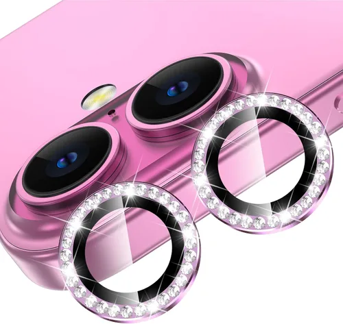 Vista 15 de YWXTW Protector de lente de cámara para iPhone 15/15 Plus/16e/ 17e, anillo de metal antiarañazos individual protector de pantalla de vidrio templado