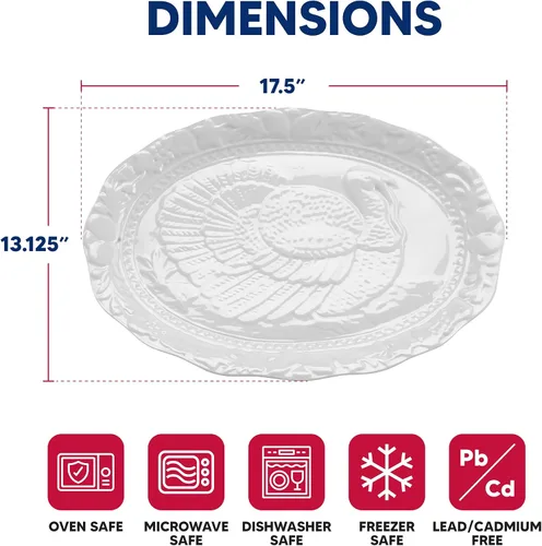 Vista 7 de HIC Kitchen Bandeja de servir en relieve de pavo, porcelana fina, de gran