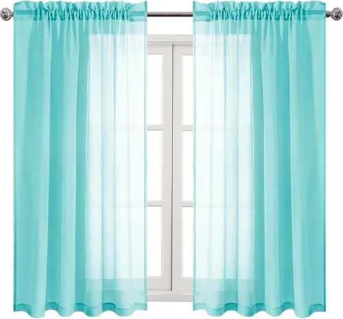 Vista 17 de DWCN Cortinas Transparentes Aqua de Voile Semitransparente con Bolsillo para Barra para Dormitorio y Sala de Estar, 36 x 36 pulgadas de Largo, Juego