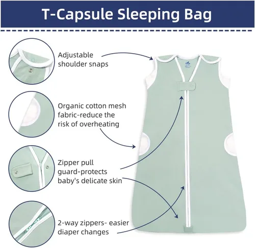 Vista 3 de TWINOR Breathable Reduce Suffocation Risk Baby Wearable Blanket, Sleeping Bag with 2-Way Zipper, Tog 0.5 Soft Sack