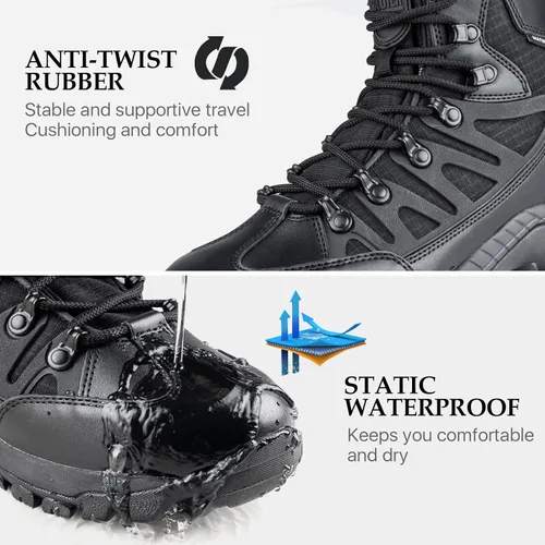 Vista 5 de FREE SOLDIER Botas de senderismo tácticas impermeables para hombre, botas de trabajo militar, botas de combate