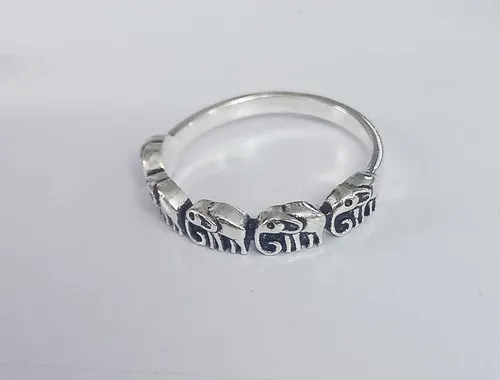 Vista 7 de Oxidized Eternity Elephant Animal Ring New 925 Sterling Silver Band