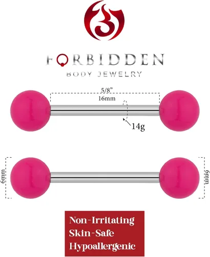Vista 2 de Forbidden Body Jewelry 0.49oz 0.630in (58 pulgadas) Hipoalergénico titanio doble bola para pezón y lengua, Metal