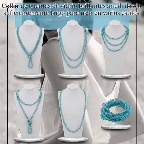 Vista 2 de Firstmeet Collar largo de cuentas de moda con nudo de cuerda, versátil, 60 pulgadas, joyería de disfraz para mujer Aqua Sky AB