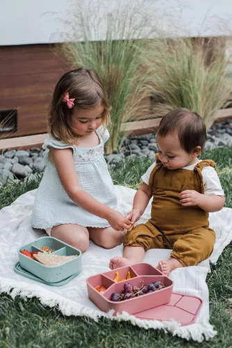 Vista 3 de Spoondrift Lonchera Bento de silicona 100% ecológica de grado alimenticio, a prueba de fugas, para niños y adultos, 4 compartimentos, elige entre 6