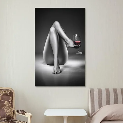 Vista 7 de Impresiones en lienzo con diseño de mujer desnuda, pintura de copa de vino en blanco y negro, póster de chica sexy, arte de pared, cuadro moderno