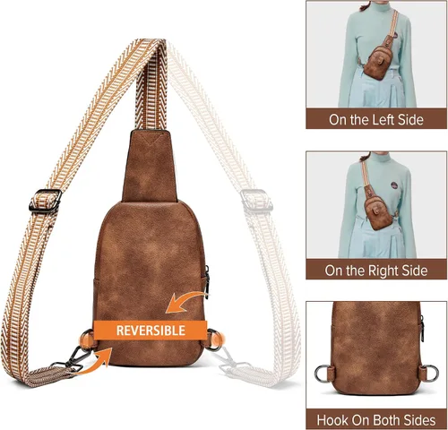 Vista 6 de Rotora Bolso bandolera pequeño para mujer, bolso cruzado para mujer, a la moda, riñonera cruzada en el pecho para hombres