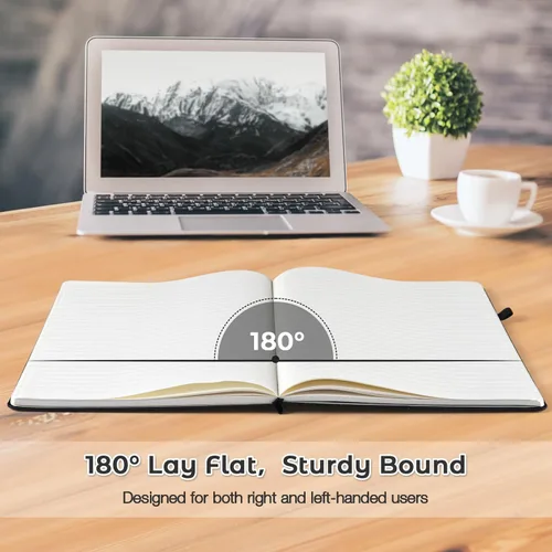 Vista 3 de Cuaderno con rayas universitarias, cuaderno de cuero de tapa dura A4 para el trabajo, cuaderno diario rayado para mujeres, hombres, 192 páginas
