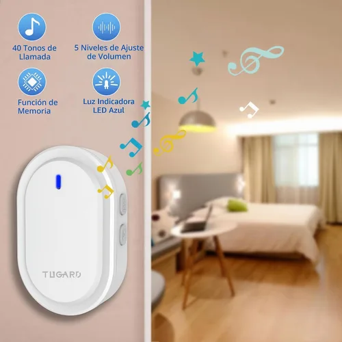 Vista 3 de Timbre inalámbrico, rango de 500 pies, con 40 timbres de timbre, 5 niveles de volumen y luz LED, función de memoria, fácil instalación para oficina
