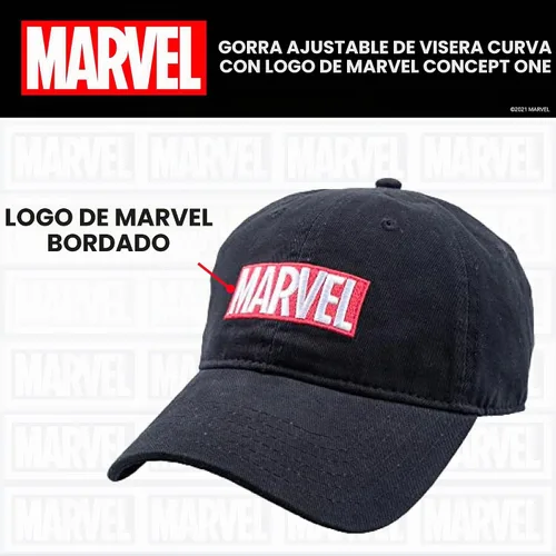 Vista 4 de Concept One Marvel Logo - Gorro ajustable de algodón para papá, negro, talla única, Negro