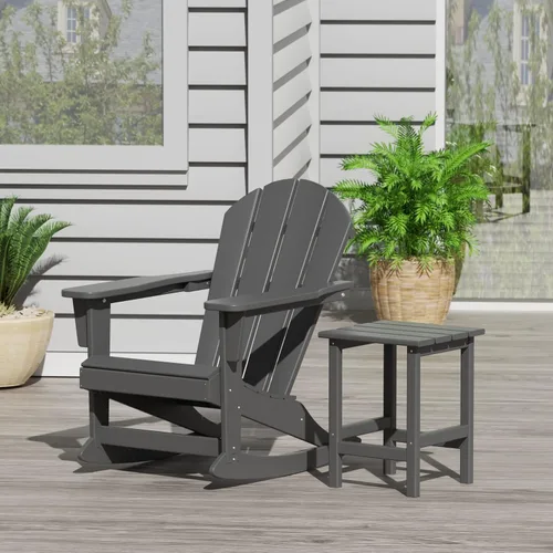 Vista 2 de Malibu - Sillas mecedoras Adirondack para patio al aire libre con juego de mesa auxiliar, gris