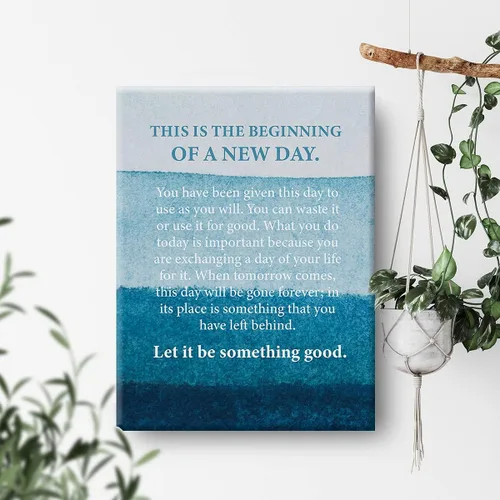 Vista 4 de Arte de pared inspirador con cita "This Is the Beginning of a New Day" (Este es el comienzo de un nuevo día), impresiones de pintura en lienzo