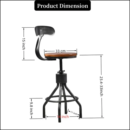 Vista 2 de Juego de 2 taburetes de bar vintage, silla giratoria industrial para cocina, comedor, altura de 23-33 pulgadas, con respaldo Plateado