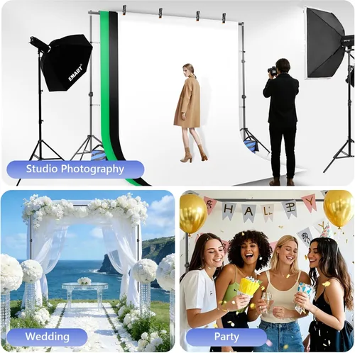 Vista 2 de EMART Kit de soporte de fondo para estudio de video fotográfico, sistema de soporte de fotografía ajustable de 7 x 10 pies con fondo de poliéster