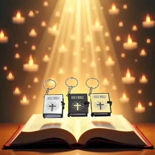 Vista 2 de 3 llaveros de la Biblia, llaveros de la Biblia real en miniatura, llaveros para colgar en el bolso, regalo de Navidad, recuerdos religiosos, negro