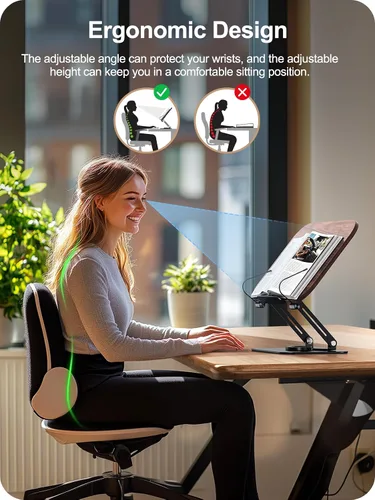 Vista 2 de MOKURU Soporte para libros para lectura, soporte ajustable de 360°, soporte plegable para libros, soporte para libros de cocina, soporte para libros