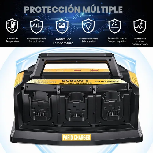 Vista 4 de Adisipsoarin Super cargador de batería para batería Dewalt de 20 V, estación de carga rápida simultánea de 6 puertos compatible con batería de iones