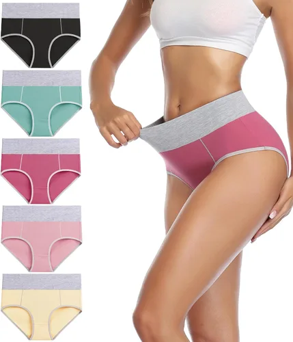 Vista 12 de wirarpa Women's Cotton Underwear High Waist Stretch Briefs Soft Underpants Ladies Full Coverage Panties 5 Pack Beige