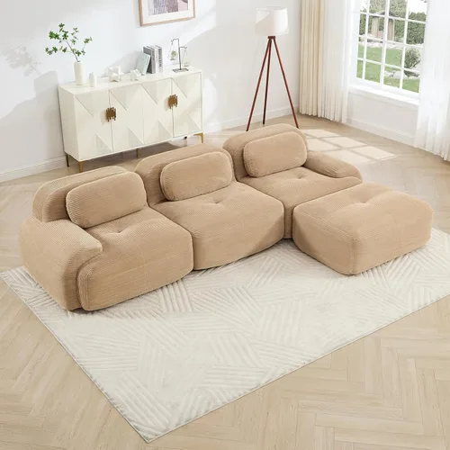 Vista 16 de Sofá moderno comprimido sin armazón de 116", sofás seccionales de 3 plazas para sala de estar, sofá seccional modular de pana verde nube, espuma