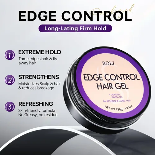 Vista 4 de BOLI Gel de control de bordes de fijación fuerte para mujeres, cera de peinado, no grasa, no descamada, sin yeso blanco, de larga duración, brillo