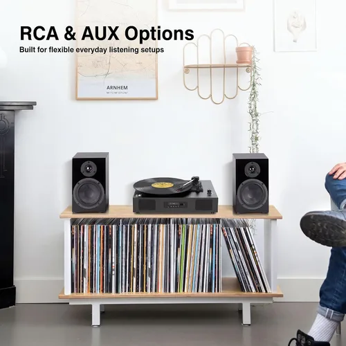 Vista 10 de Tocadiscos de vinilo Bluetooth con dos altavoces incorporados, grabación USB, transmisión por correa, 3 velocidades, tocadiscos para discos