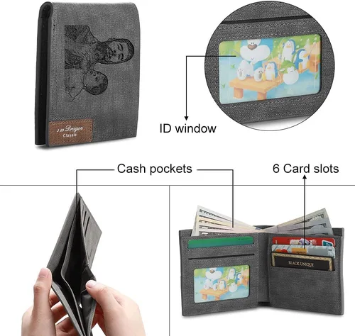 Vista 2 de Gemszoo Regalos para el día del padre de parte de esposa, hija e hijo, cartera personalizada con nombre de foto inicial para hombres, cartera