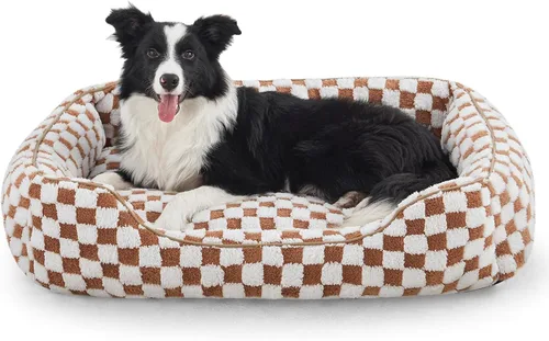 Vista 10 de JOEJOY Cama para perros medianos y pequeños, sofá cama ortopédica rectangular para perros, bonita cama moderna para cachorros con felpa jacquard