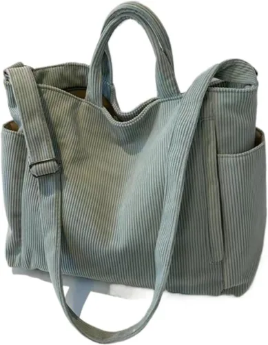 Vista 4 de Bolsa de pana para mujer, bolso de trabajo de gran capacidad para viajes diarios y salidas informales
